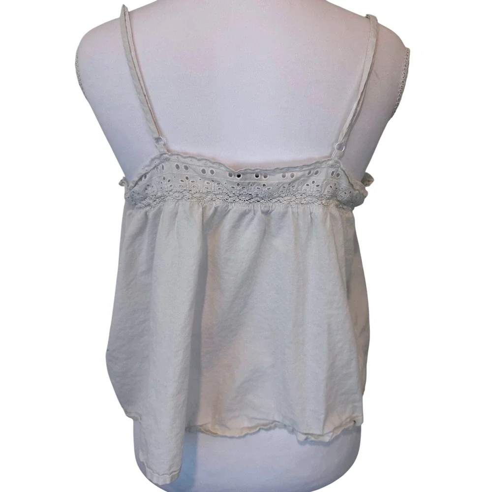 J. Crew Eyelet Trim Cami Top Re-Imagined White 100% Cotton Boho Coastal Size S